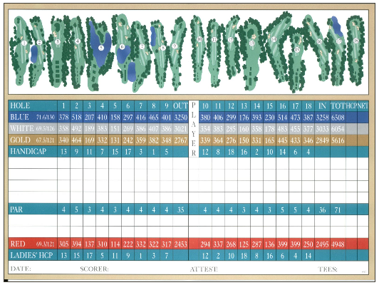 Image: Pine Hollow Golf Club Score Card